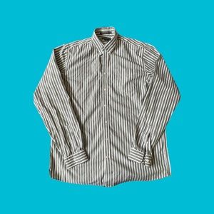 Eddie Bauer Dress Shirt Button Relaxed Fit Wrinkle Resistant Green White Men TXL